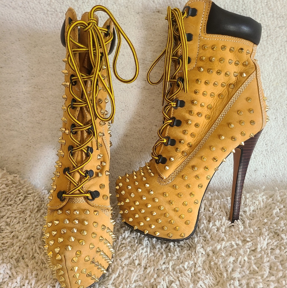 Zigi girl tan studded 6inch heel boots